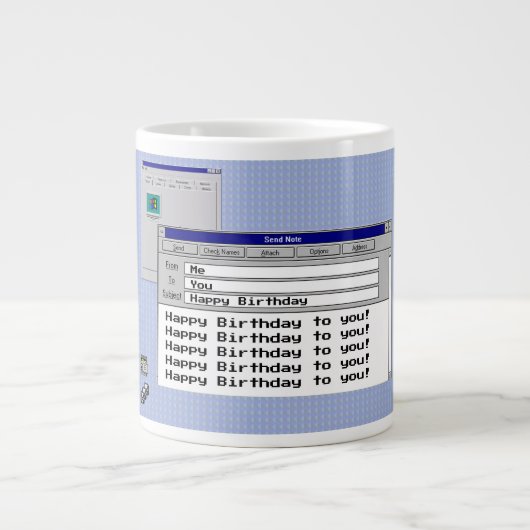ハッピーバースデーカスタムWindows 95コンピュータテーマ ジャンボコーヒーマグカップ (正面)