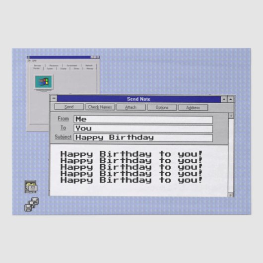 ハッピーバースデーカスタムWindows 95コンピュータテーマ 薄葉紙 (正面)