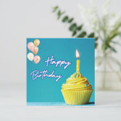 ハッピーバースデーカップケーキと風船グリーティングカード (スタンド正面)