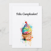 ハッピーバースデーカップケーキカードスペインのイン シーズンカード (正面/裏面)