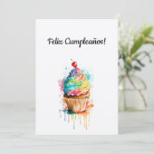 ハッピーバースデーカップケーキカードスペインのイン シーズンカード (スタンド正面)