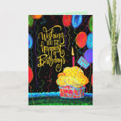 ハッピーバースデーカップケーキバルーンろうそくおもしろい カード (正面)