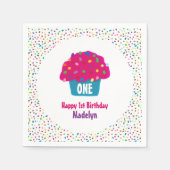 ハッピーバースデーカップケーキフロステッドスプリンクル スタンダードカクテルナプキン (正面)