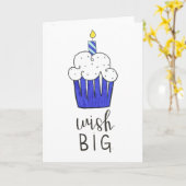 ハッピーバースデーカップケーキ書道ブルー書ハンド カード (黄色い花)