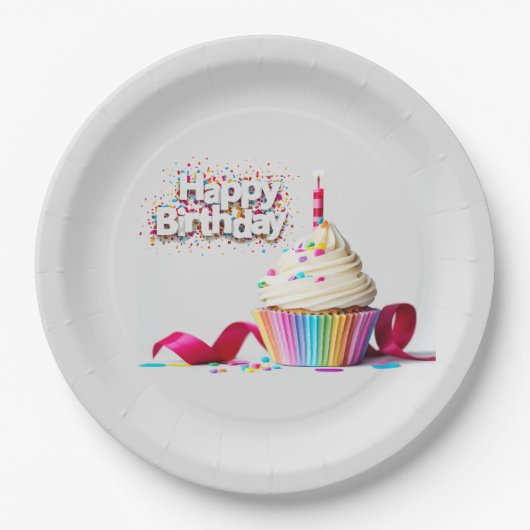 ハッピーバースデーカップケーキ ペーパープレート (正面)