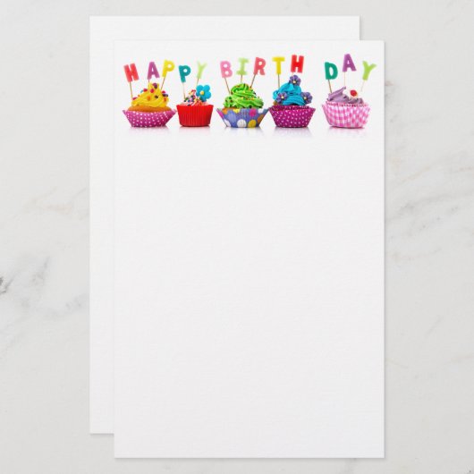 ハッピーバースデーカップケーキ 便箋 (正面/裏面)
