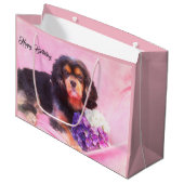 ハッピーバースデーカバリヤキングチャールズスパニエル犬 ラージペーパーバッグ (正面アングル)