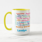 ハッピーバースデーカラフルおもしろいブライトワードクラウド マグカップ (左)