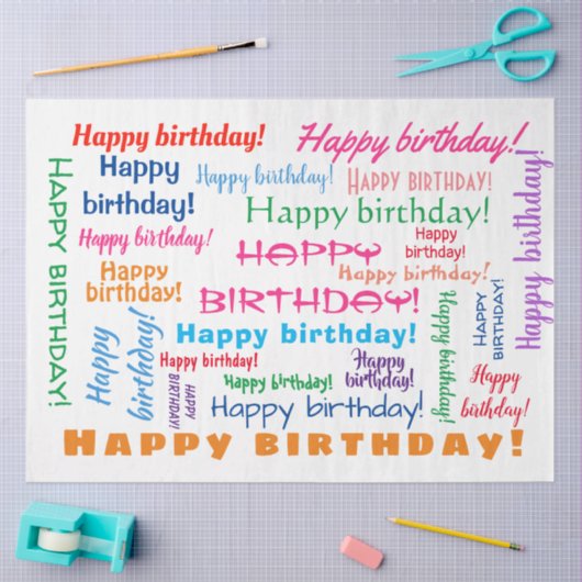 ハッピーバースデーカラフルおもしろいブライトワードクラウド 薄葉紙 (クラフト)