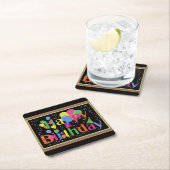 ハッピーバースデーカラフルお祝い スクエアペーパーコースター (インサイチュ)