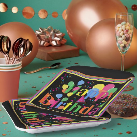ハッピーバースデーカラフルお祝い ペーパープレート (複数)