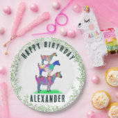 ハッピーバースデーカラフルのヤギと葉 ペーパープレート (パーティー)