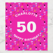 ハッピーバースデーカラフルカスタムの年齢名 ワインラベル (シングルラベル)