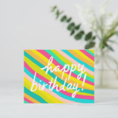 ハッピーバースデーカラフルカッコいい&おもしろいレインボーストライプズ ポストカード (スタンド正面)