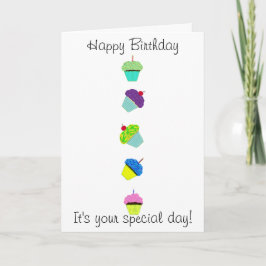 ハッピーバースデーカラフルカップケーキ カード