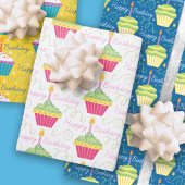 ハッピーバースデーカラフルカップケーキ ラッピングペーパーシート