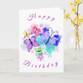 ハッピーバースデーカラフルカー絵画ド蝶 カード (黄色い花)