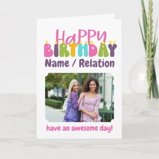 ハッピーバースデーカラフルキャンドルかわいい写真 カード (正面)