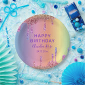 ハッピーバースデーカラフルグリッタードリップパーティー ペーパープレート (パーティー)