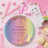 ハッピーバースデーカラフルグリッタードリップパーティー ペーパープレート (パーティー)