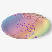 ハッピーバースデーカラフルグリッタードリップパーティー ペーパープレート (アングル)
