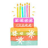 ハッピーバースデーカラフルケーキ及びキャンドルフラットカード