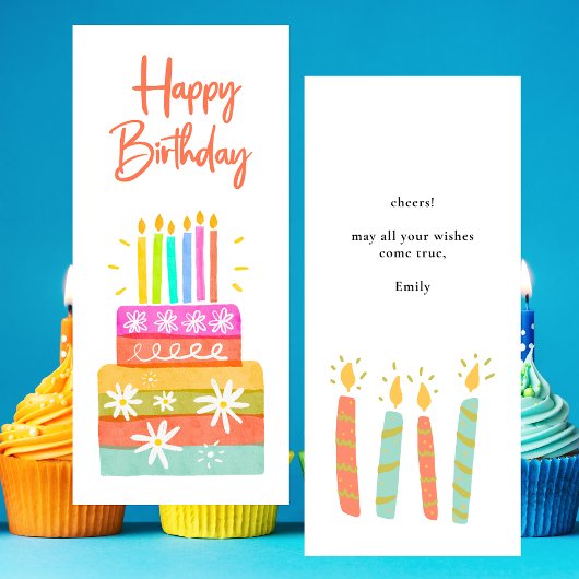 ハッピーバースデーカラフルケーキ及びキャンドルフラットカード