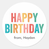 ハッピーバースデーカラフルタイポグラフィ ラウンドシール (正面)