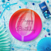 ハッピーバースデーカラフルチューリップピンクパープル ペーパープレート (パーティー)