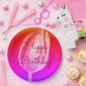 ハッピーバースデーカラフルチューリップピンクパープル ペーパープレート (パーティー)