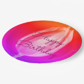 ハッピーバースデーカラフルチューリップピンクパープル ペーパープレート (アングル)