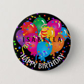 ハッピーバースデーカラフルデザインオンブラック 缶バッジ (正面)