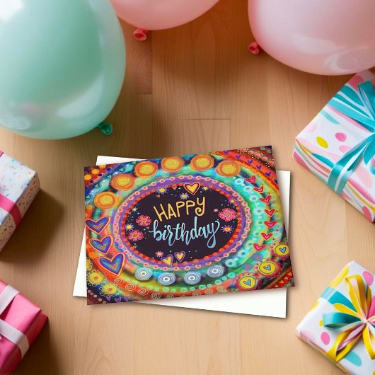 ハッピーバースデーカラフルハートモダンおもしろい カード
