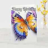 ハッピーバースデーカラフルバタフライイラストレーション カード (黄色い花)