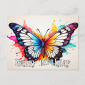 ハッピーバースデーカラフルバタフライウォーターカラーアート ポストカード (正面)