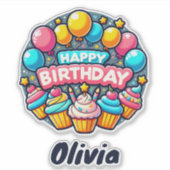 ハッピーバースデーカラフルバルーンとカップケーキ シール (正面)