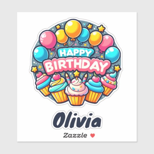 ハッピーバースデーカラフルバルーンとカップケーキ シール (シート)