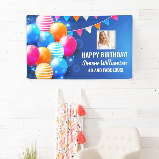 ハッピーバースデーカラフルバルーンカスタムフォト文字 横断幕 (インサイチュ)