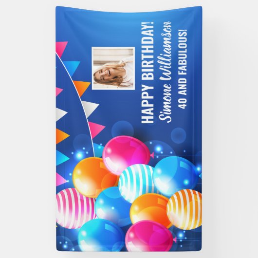 ハッピーバースデーカラフルバルーンカスタムフォト文字 横断幕 (縦)