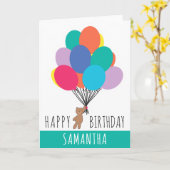 ハッピーバースデーカラフルバルーンテディベア名 カード (黄色い花)