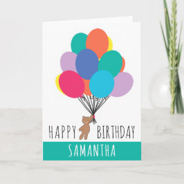  ハッピーバースデーカラフルバルーンテディベア名  カード
