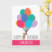 ハッピーバースデーカラフルバルーンテディベア名 カード (黄色い花)