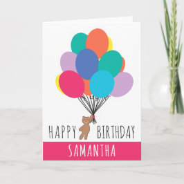 ハッピーバースデーカラフルバルーンテディベア名 カード