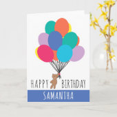 ハッピーバースデーカラフルバルーンテディベア名 カード (黄色い花)