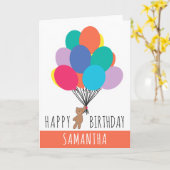 ハッピーバースデーカラフルバルーンテディベア名 カード (黄色い花)
