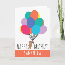 ハッピーバースデーカラフルバルーンテディベア名 カード