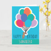ハッピーバースデーカラフルバルーン名テディベア カード (黄色い花)