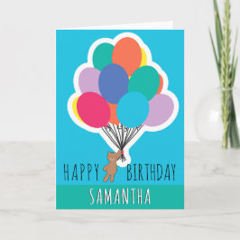 ハッピーバースデーカラフルバルーン名テディベア カード