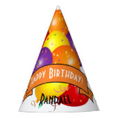 ハッピーバースデーカラフルバルーン束テンプレート パーティーハット (正面)