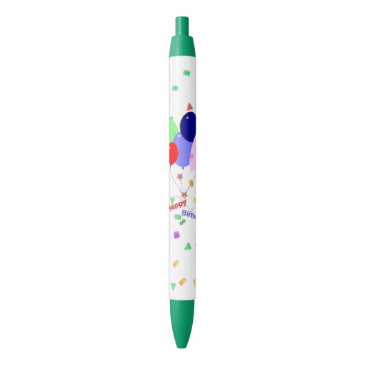 ハッピーバースデーカラフルバルーン 黒ボールペン (正面縦)